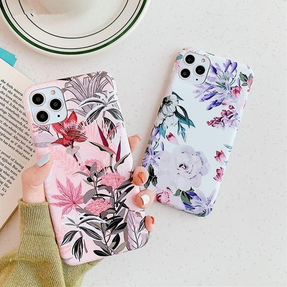 Retro Flower Leaf Phone Case Back Cover - iPhone 11 Pro Max/11 Pro/11/XS Max/XR/XS/X/8 Plus/8/7 Plus/7 - halloladies