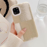 Warm Plush Grid Patchwork Phone Case Back Cover - iPhone 11 Pro Max/11 Pro/11/XS Max/XR/XS/X/8 Plus/8/7 Plus/7 - halloladies