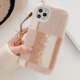 Warm Plush Grid Patchwork Phone Case Back Cover - iPhone 11 Pro Max/11 Pro/11/XS Max/XR/XS/X/8 Plus/8/7 Plus/7 - halloladies