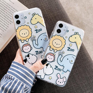 Cartoon Animals Print Transparent Soft Phone Case Back Cover - iPhone 11/11 Pro/11 Pro Max/XS Max/XR/XS/X/8 Plus/8/7 Plus/7 - halloladies