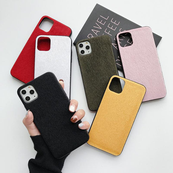 Simple Warm Solid Color Furry Soft Phone Case Back Cover - iPhone 11/11 Pro/11 Pro Max/XS Max/XR/XS/X/8 Plus/8/7 Plus/7 - halloladies