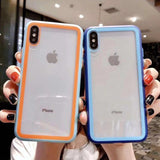 Candy Contrast Color Transparent Tempered Glass Phone Case Back Cover for iPhone 11/11 Pro/11 Pro Max/XS Max/XR/XS/X/8 Plus/8/7 Plus/7 - halloladies