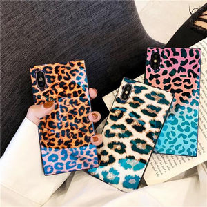 Luxury Square Blue Light Leopard TPU Soft Silicone Phone Case Back Cover for iPhone XS Max/XR/XS/X/8 Plus/8/7 Plus/7/6s Plus/6s/6 Plus/6 - halloladies