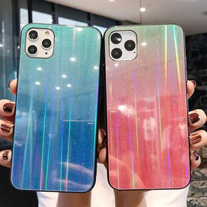 Glitter Powder Laser Tempered Phone Case Back Cover - iPhone 11 Pro Max/11 Pro/11/XS Max/XR/XS/X/8 Plus/8/7 Plus/7 - halloladies