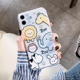 Cartoon Animals Print Transparent Soft Phone Case Back Cover - iPhone 11/11 Pro/11 Pro Max/XS Max/XR/XS/X/8 Plus/8/7 Plus/7 - halloladies